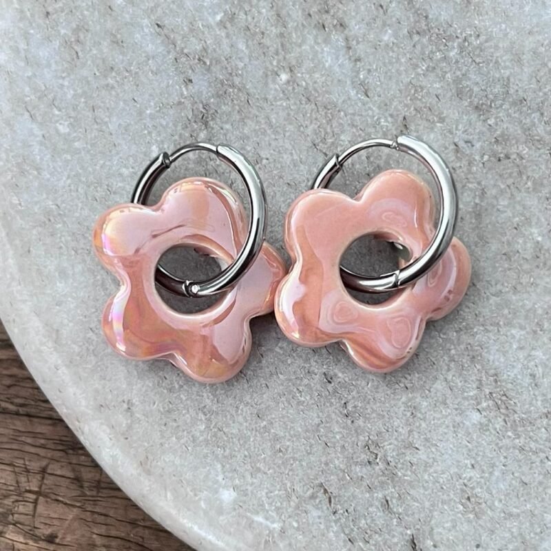 oorbellen bloem zalm